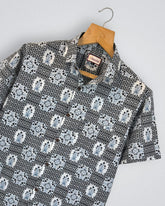 Floral Fusion – Printed Cotton Half Sleeve in Black & Blue